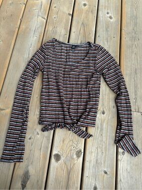 Volcom Striped Tie-Hem Long-Sleeve Top
